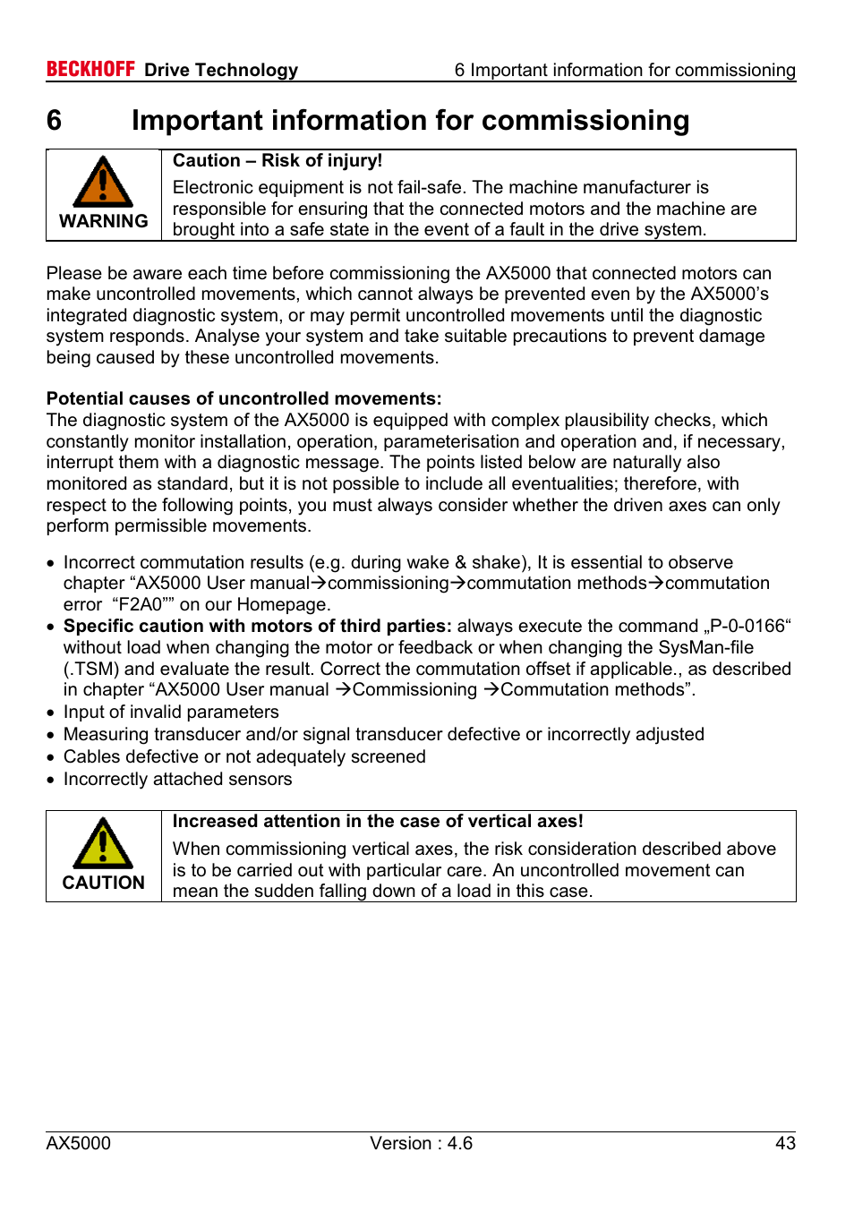 6 important information for commissioning, 6important information for commissioning | BECKHOFF AX5000 1,5 A - 40 A User Manual | Page 43 / 46