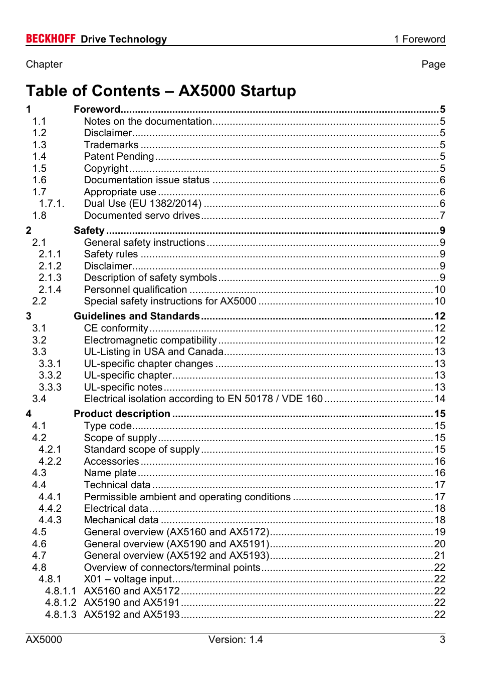 Table of contents – ax5000 startup | BECKHOFF AX5000 60 A - 170 A User Manual | Page 3 / 40