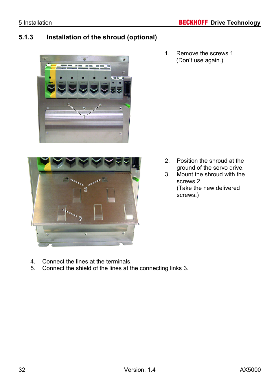 3 installation of the shroud (optional) | BECKHOFF AX5000 60 A - 170 A User Manual | Page 32 / 40