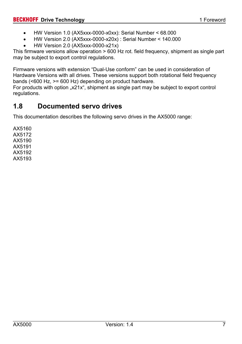 8 documented servo drives | BECKHOFF AX5000 60 A - 170 A User Manual | Page 7 / 40