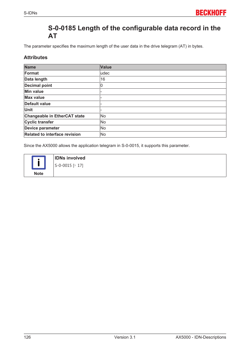 BECKHOFF AX5000 S-IDN Parameters User Manual | Page 126 / 190