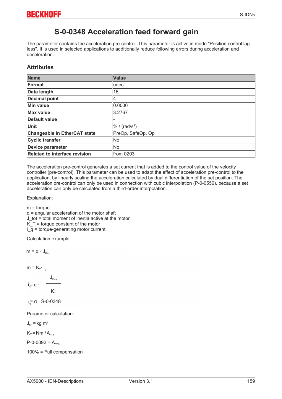 S-0-0348 acceleration feed forward gain, Attributes | BECKHOFF AX5000 S-IDN Parameters User Manual | Page 159 / 190