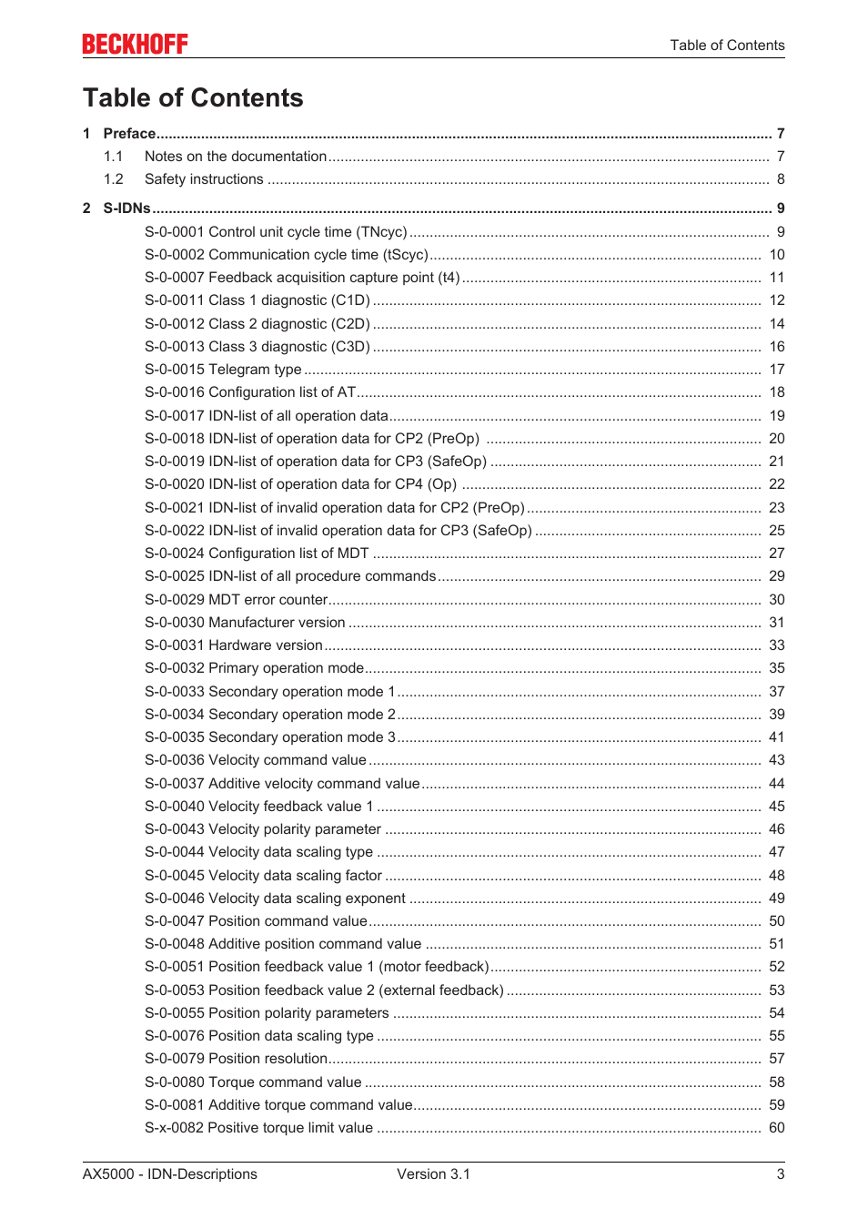 BECKHOFF AX5000 S-IDN Parameters User Manual | Page 3 / 190