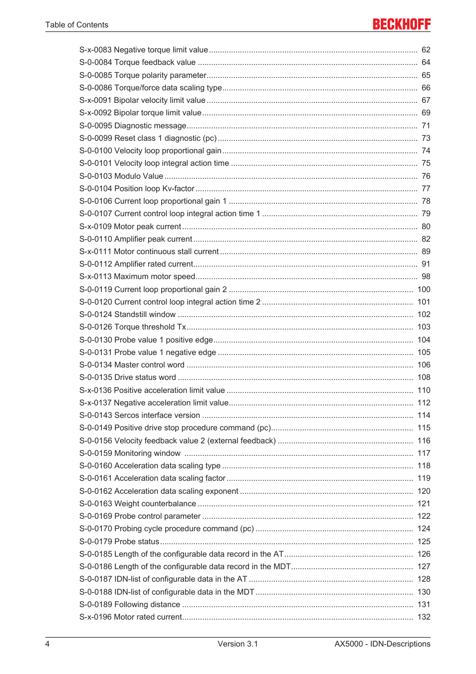 BECKHOFF AX5000 S-IDN Parameters User Manual | Page 4 / 190
