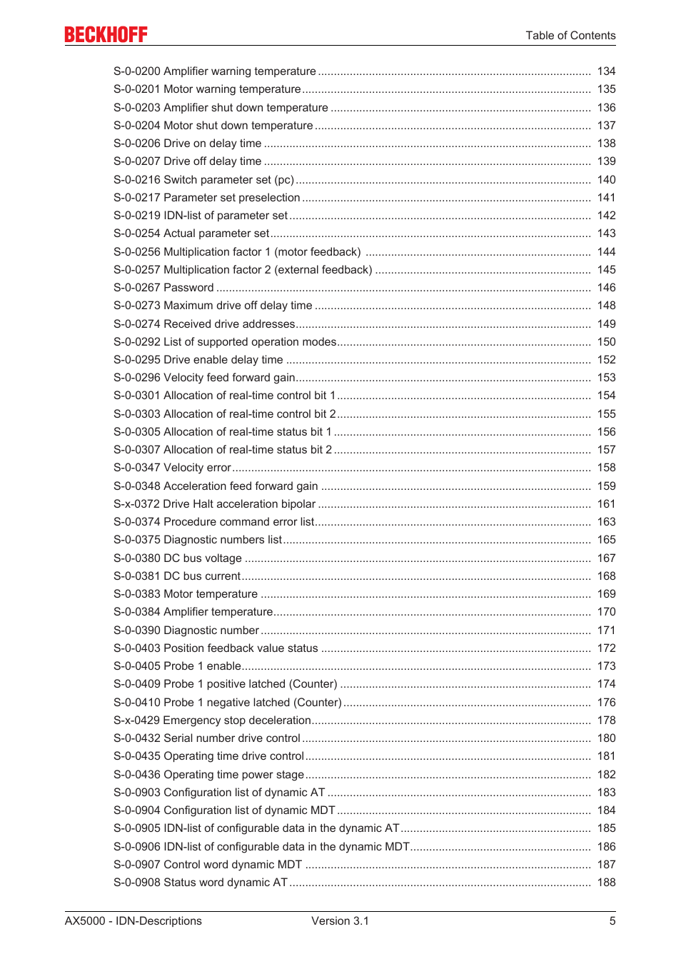 BECKHOFF AX5000 S-IDN Parameters User Manual | Page 5 / 190