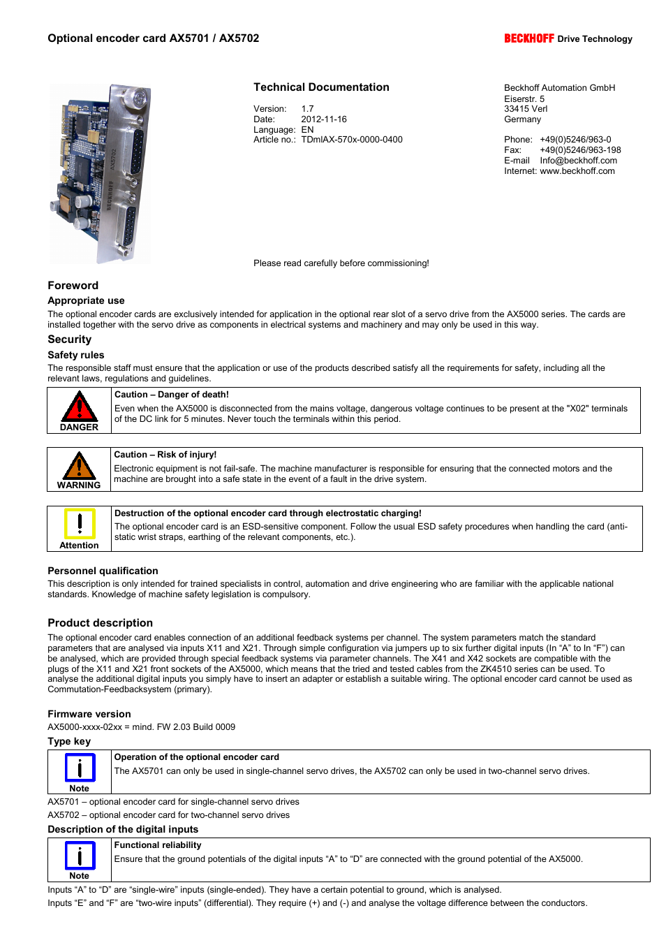 BECKHOFF AX570x User Manual | 4 pages