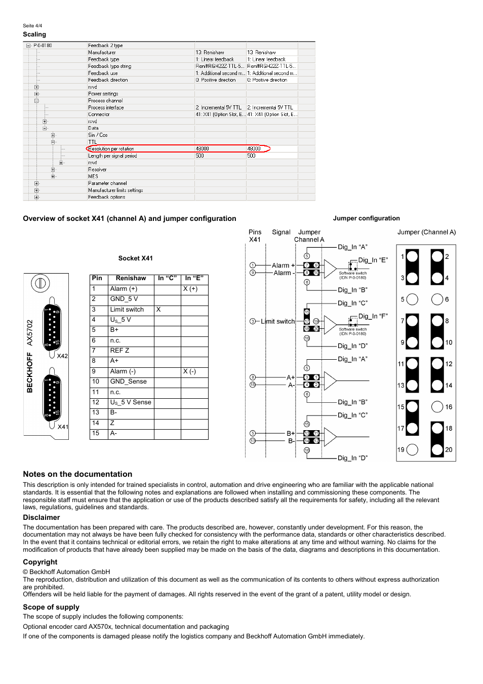Scaling, Notes on the documentation, Disclaimer | Copyright, Scope of supply | BECKHOFF AX570x User Manual | Page 4 / 4