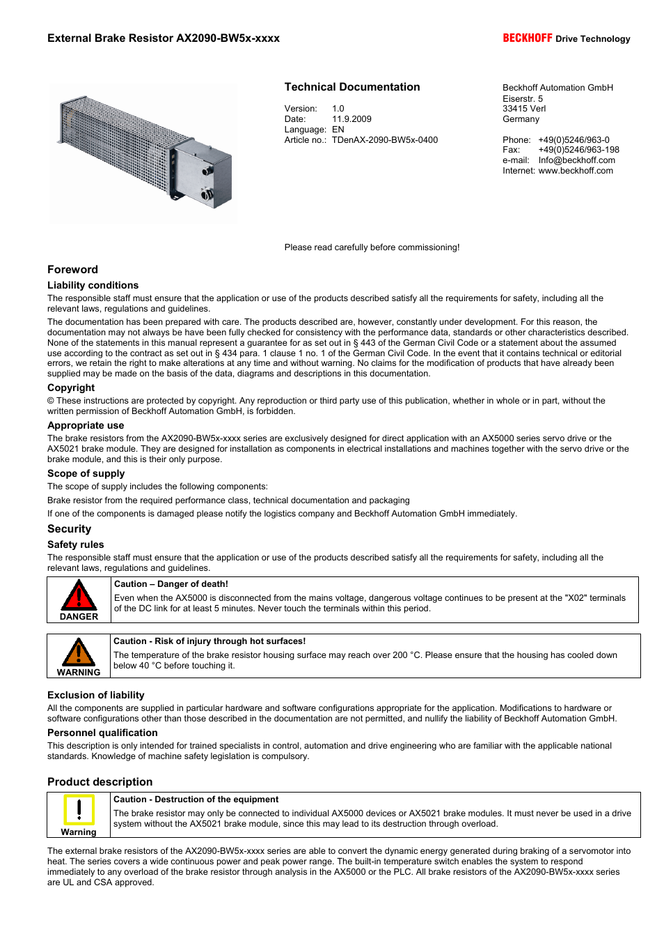 BECKHOFF AX2090-BW5x User Manual | 4 pages