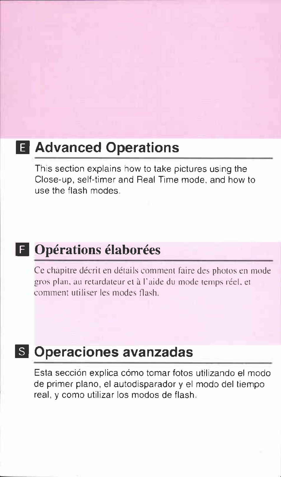 Advanced operations, Opérations élaborées, Operaciones avanzadas | Canon Z85 User Manual | Page 44 / 80