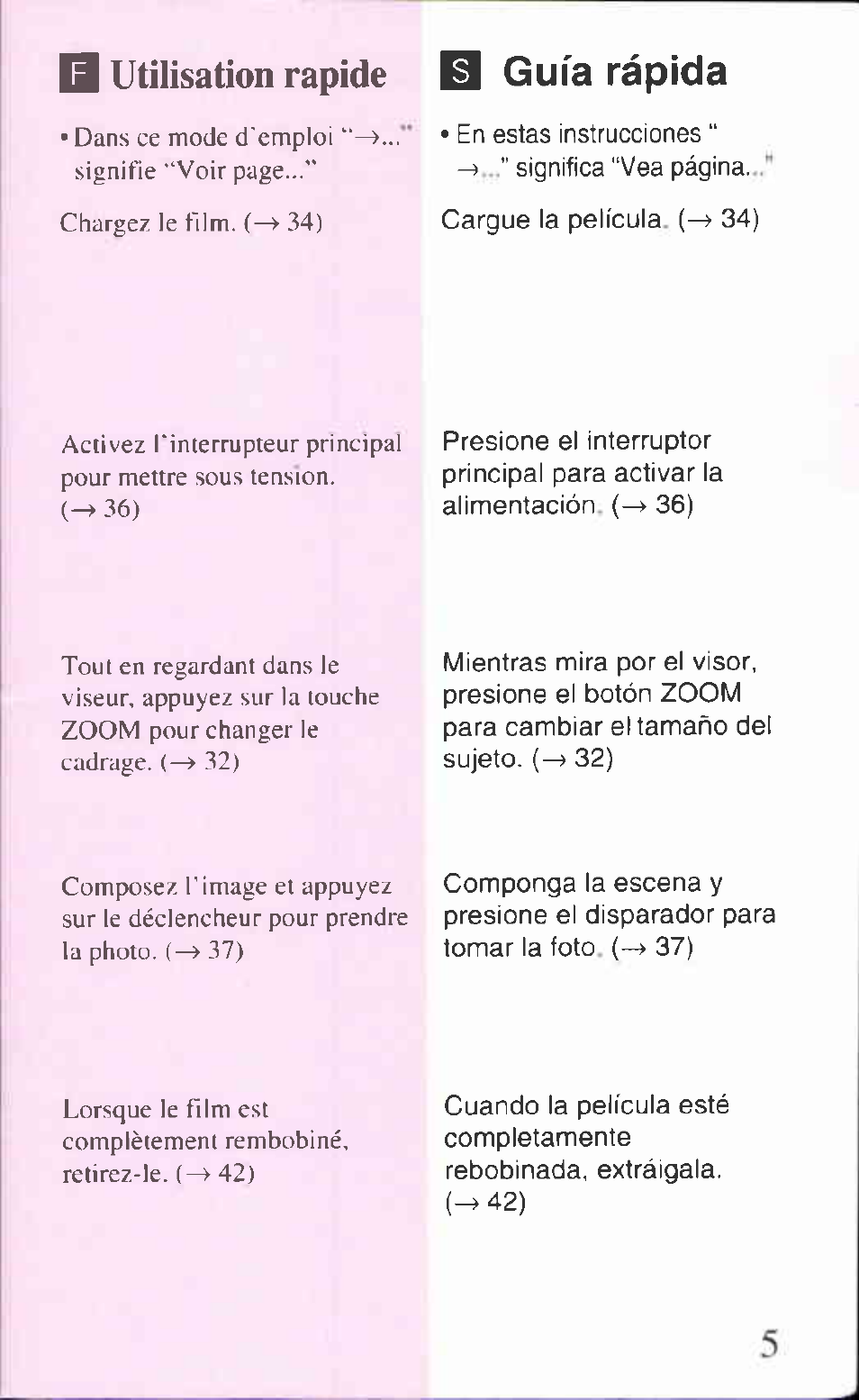 Utilisation rapide, Guía rápida | Canon Z85 User Manual | Page 5 / 80