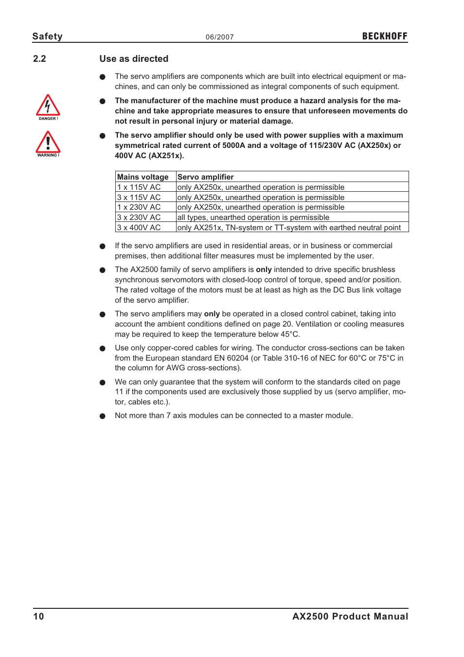2 use as directed, Servo amplifier, Use as directed | Beckhoff | BECKHOFF AX2500 User Manual | Page 10 / 97