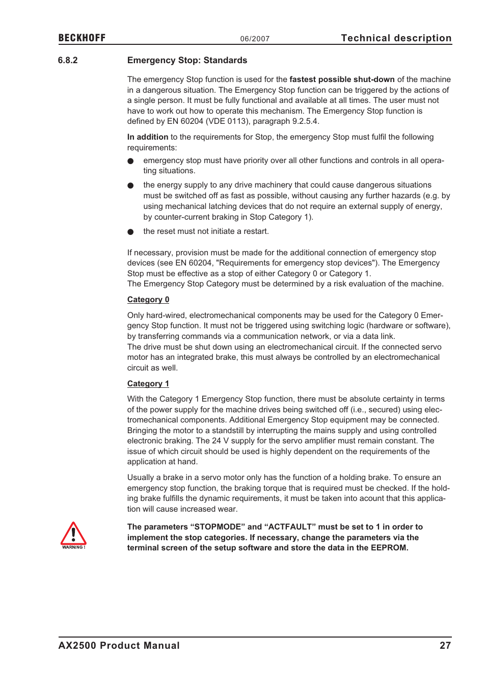 2 emergency stop: standards, Emergency stop: standards | BECKHOFF AX2500 User Manual | Page 27 / 97