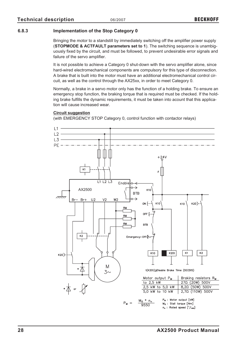3 implementation of the stop category 0, Implementation of the stop category 0 | BECKHOFF AX2500 User Manual | Page 28 / 97