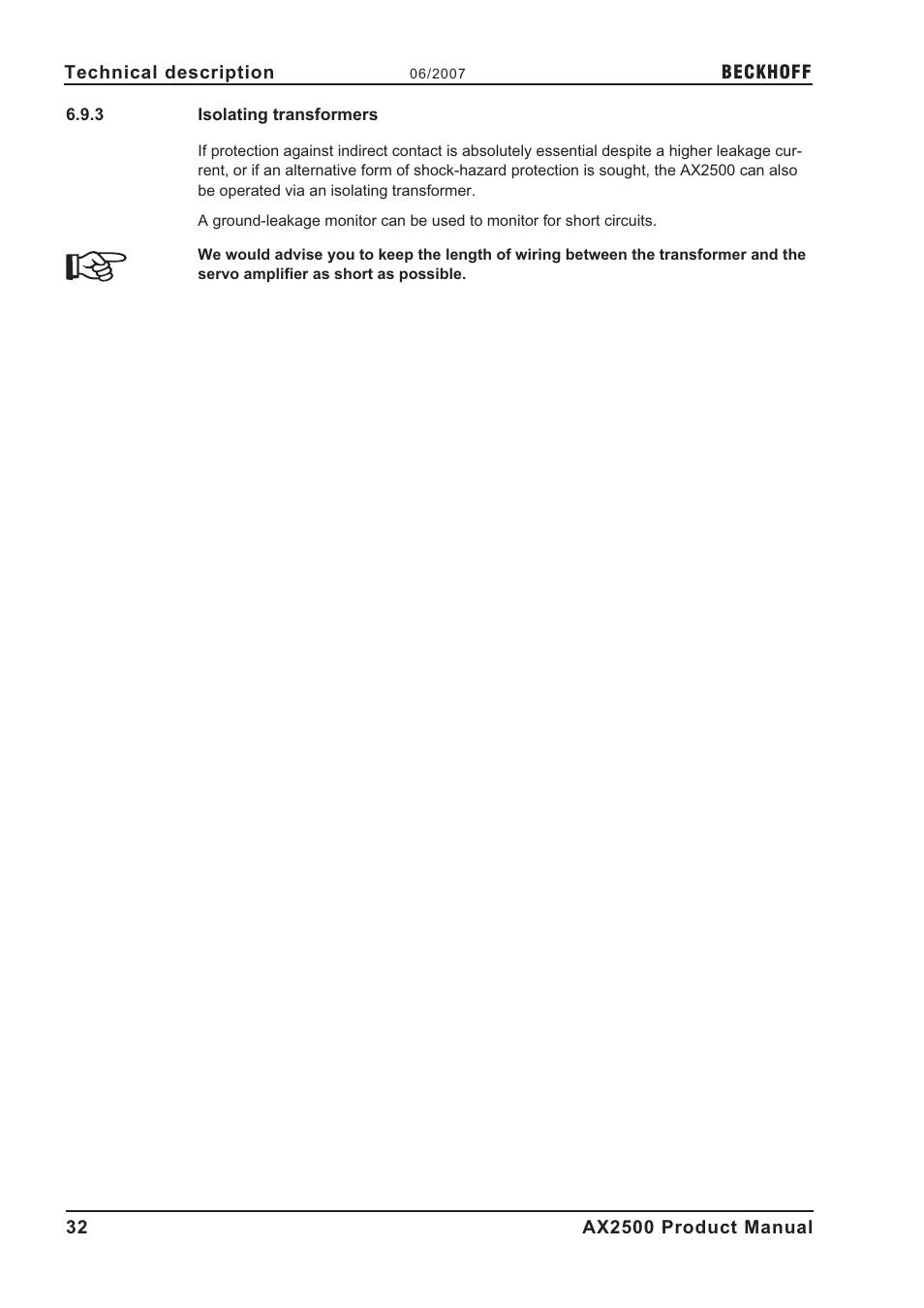 3 isolating transformers, Isolating transformers | BECKHOFF AX2500 User Manual | Page 32 / 97