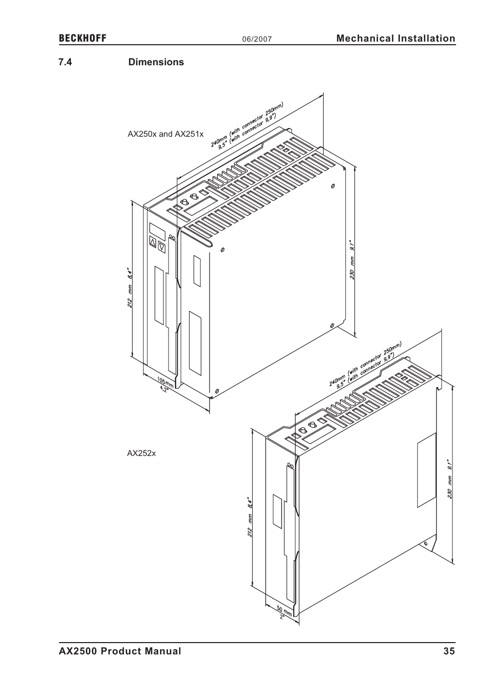 4 dimensions, Dimensions | BECKHOFF AX2500 User Manual | Page 35 / 97