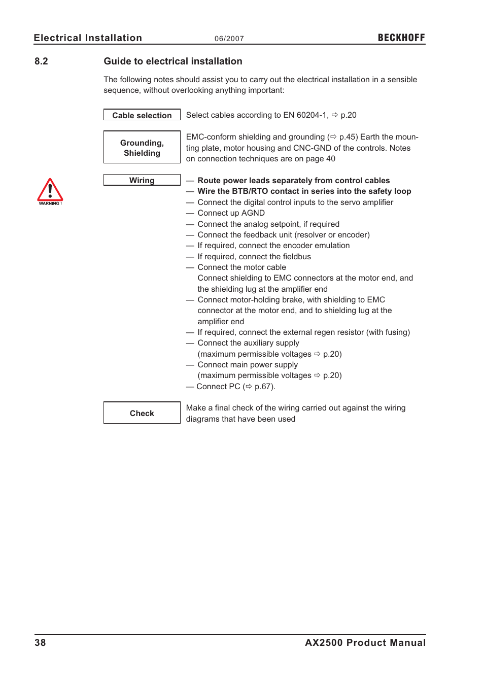 2 guide to electrical installation, Installation, Electrical installation | Guide to electrical installation | BECKHOFF AX2500 User Manual | Page 38 / 97