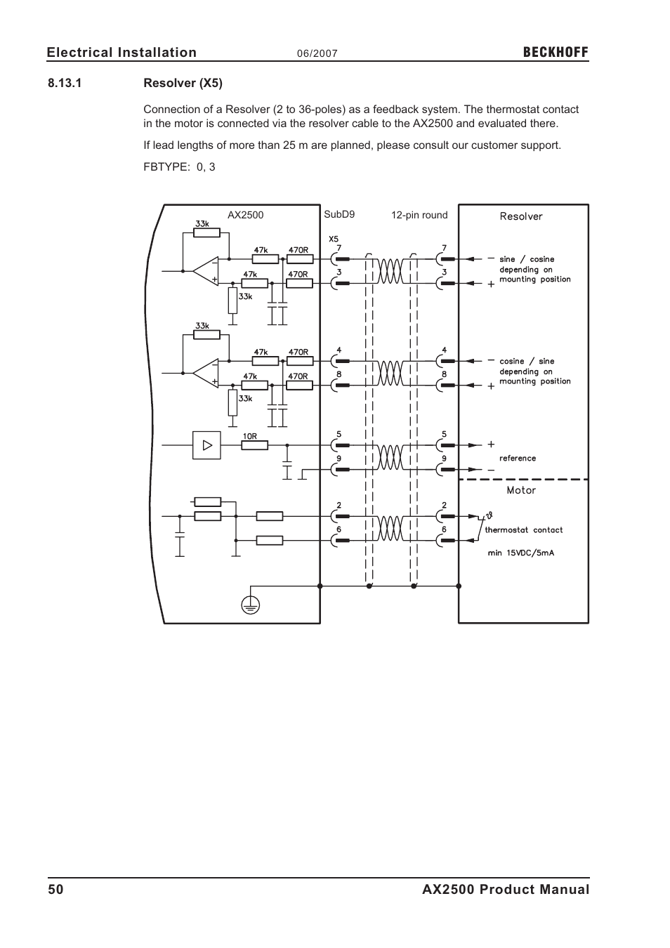 1 resolver (x5), Resolver, Resolver (x5) | P.50, S.50 | BECKHOFF AX2500 User Manual | Page 50 / 97