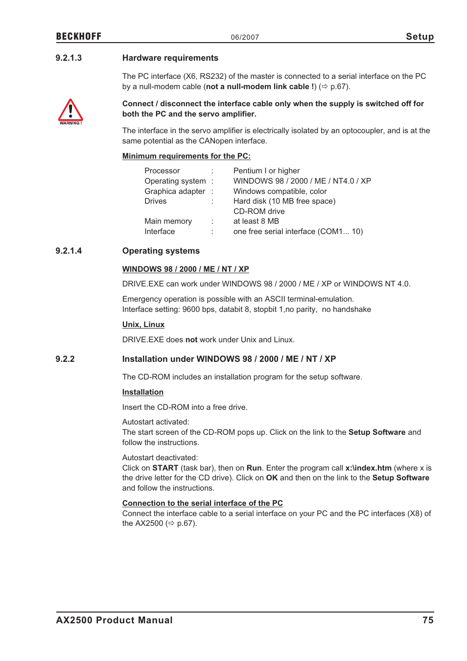 3 hardware requirements, 4 operating systems, Hardware requirements | Software, Operating systems | BECKHOFF AX2500 User Manual | Page 75 / 97