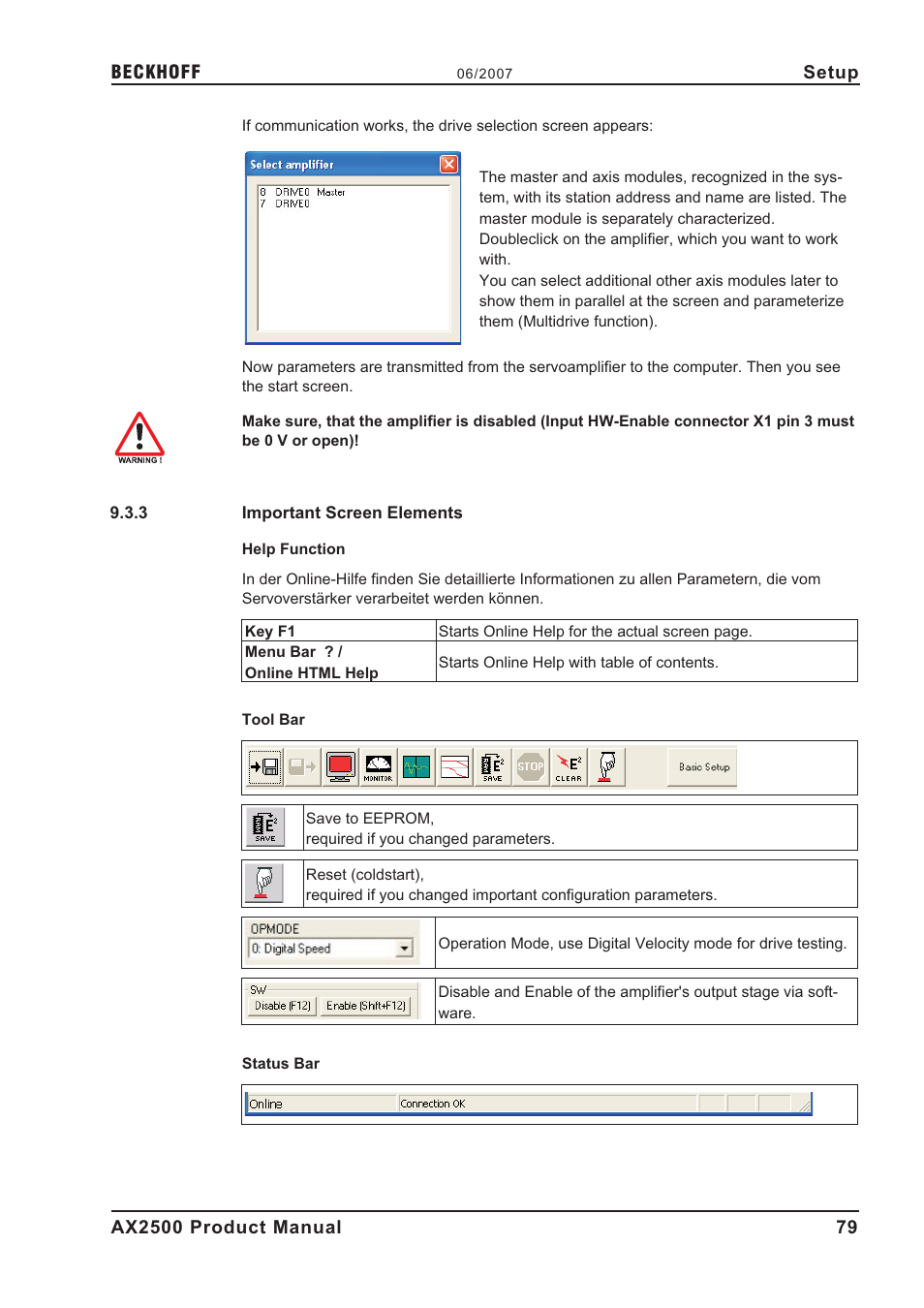 3 important screen elements, Important screen elements | BECKHOFF AX2500 User Manual | Page 79 / 97