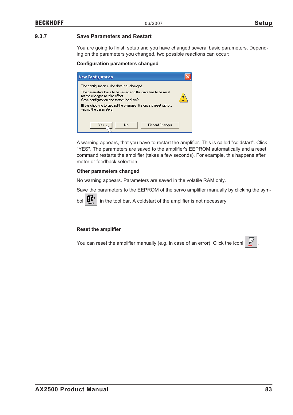 7 save parameters and restart, Save parameters and restart | BECKHOFF AX2500 User Manual | Page 83 / 97
