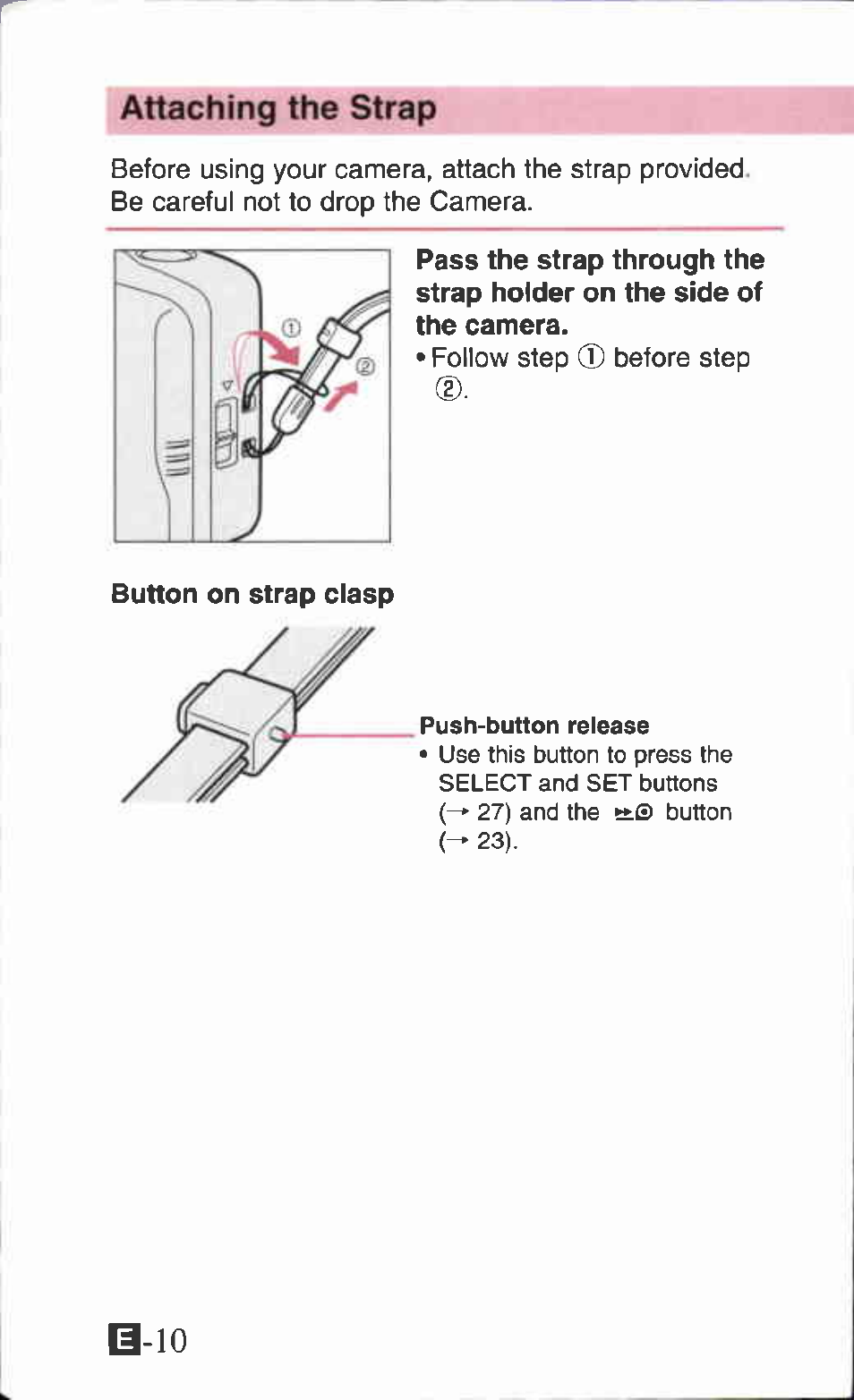 Attaching the strap, B-io | Canon ZOOM85 User Manual | Page 10 / 43