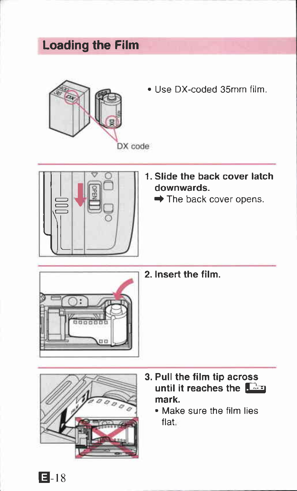 Loading the film | Canon ZOOM85 User Manual | Page 18 / 43