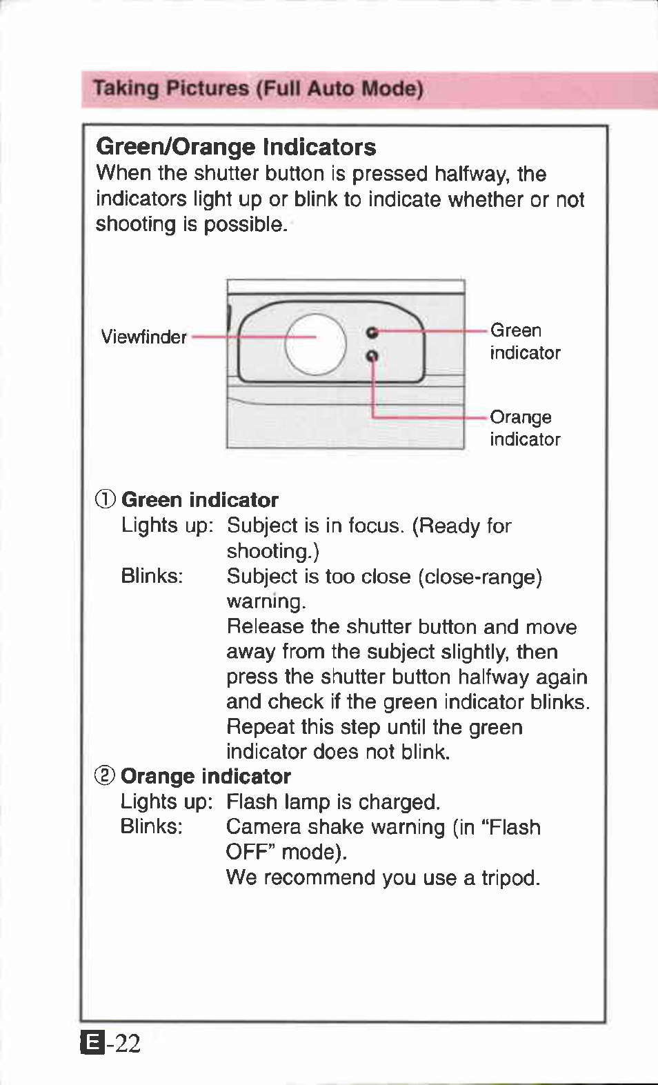 Green/orange indicators | Canon ZOOM85 User Manual | Page 22 / 43