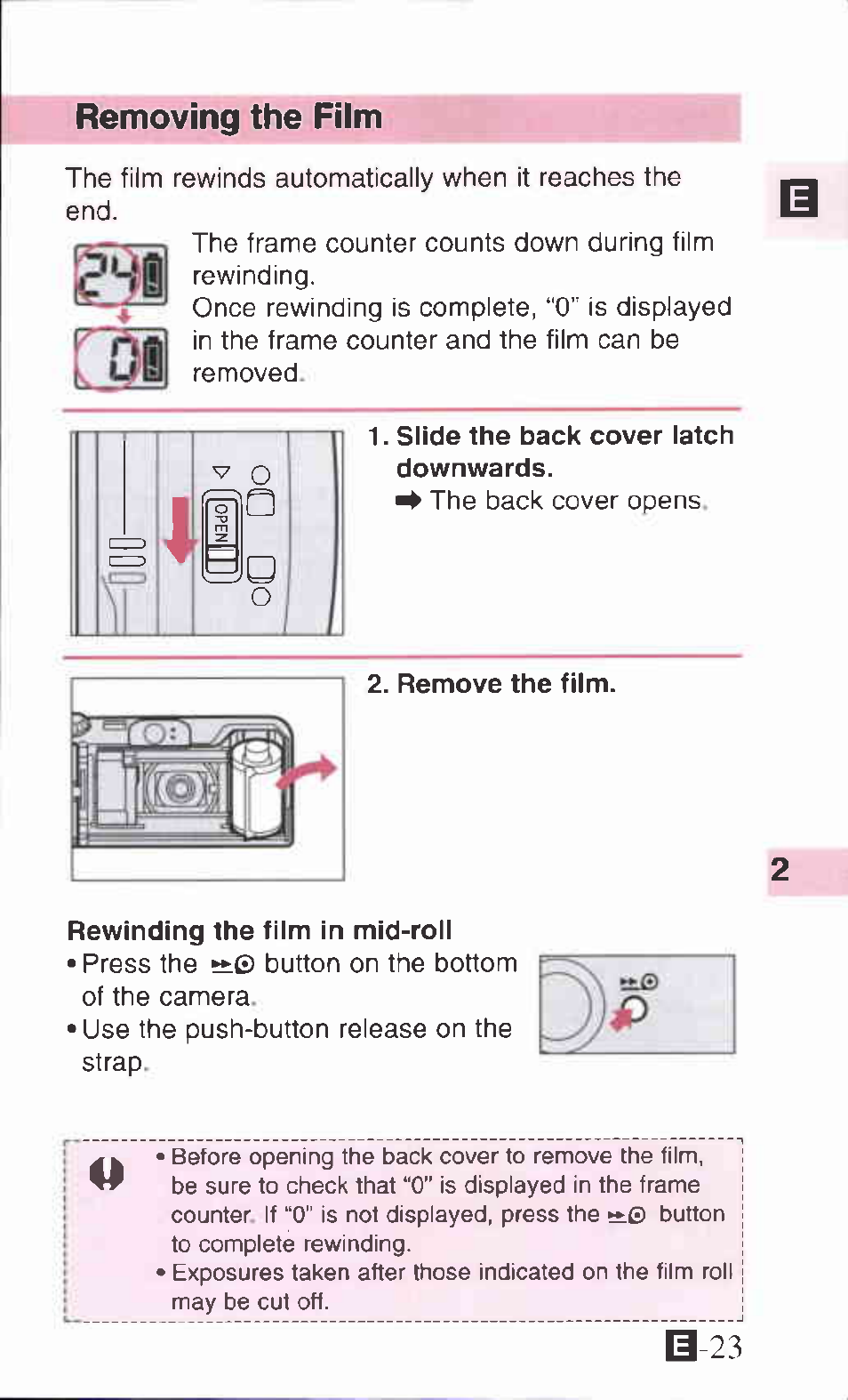 Removing the film | Canon ZOOM85 User Manual | Page 23 / 43