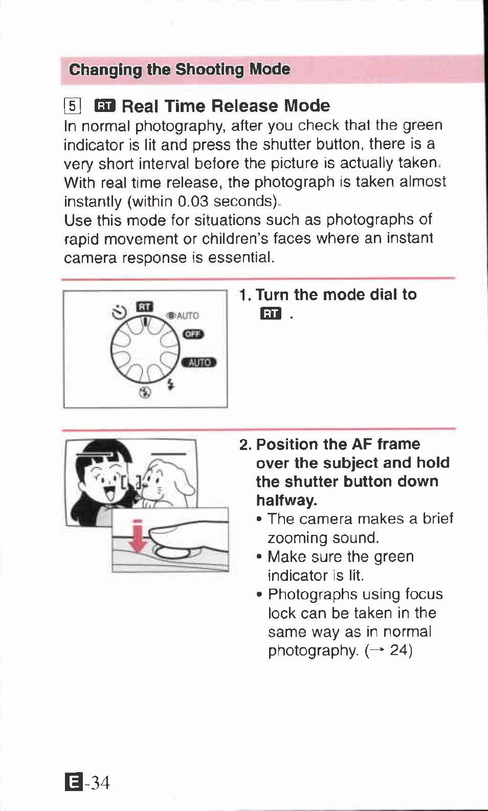 U cq real time release mode, H eo real time release mode | Canon ZOOM85 User Manual | Page 34 / 43