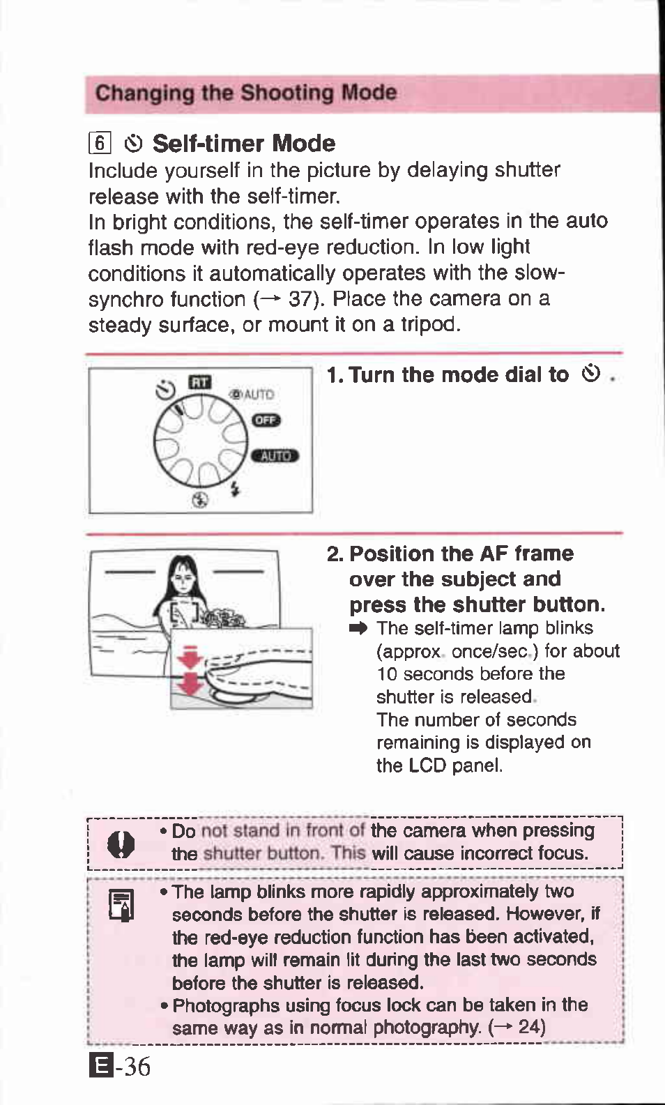 S 0 self-timer mode, S-36 | Canon ZOOM85 User Manual | Page 36 / 43