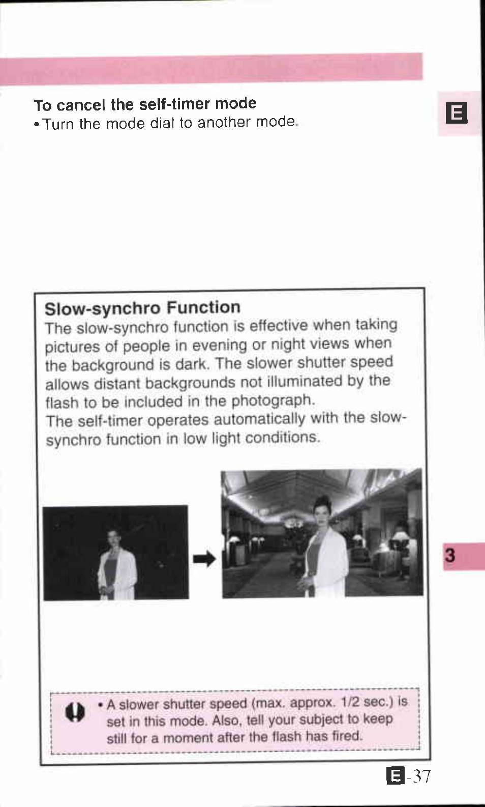 Slow-synchro function | Canon ZOOM85 User Manual | Page 37 / 43