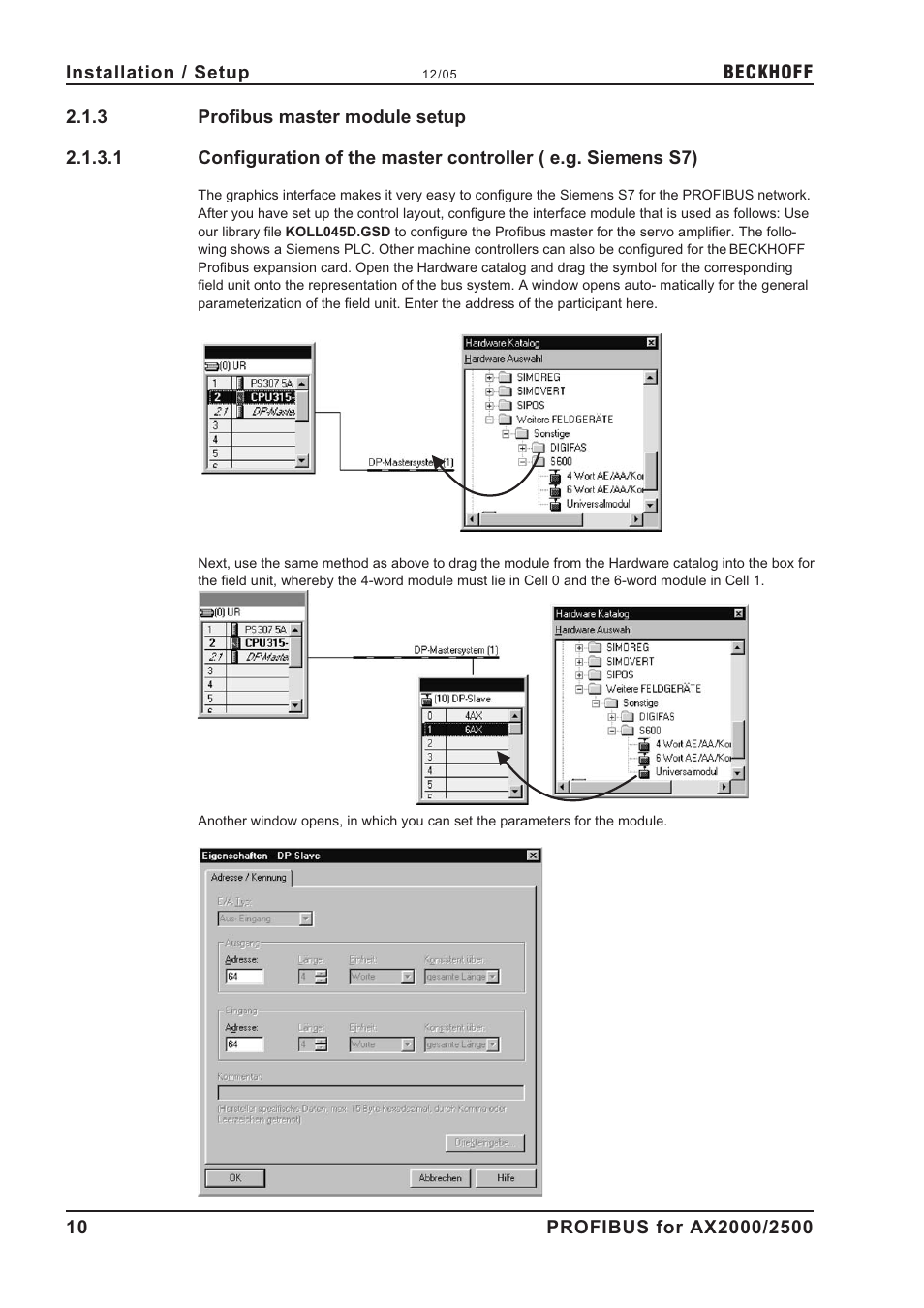 3 profibus master module setup, Interface modules, Profibus master module setup | BECKHOFF AX2000 PROFIBUS DP communication profile User Manual | Page 10 / 51