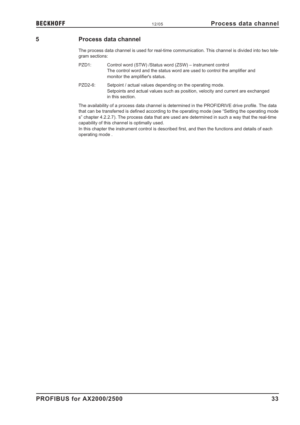 5 process data channel, P r o c e s s d a t a c h a n n e l | BECKHOFF AX2000 PROFIBUS DP communication profile User Manual | Page 33 / 51