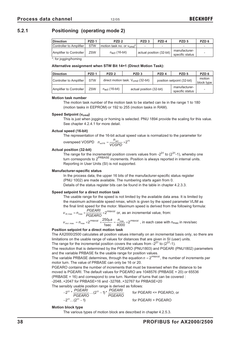 1 positioning (operating mode 2), Positioning (operating mode 2), Beckhoff | BECKHOFF AX2000 PROFIBUS DP communication profile User Manual | Page 38 / 51