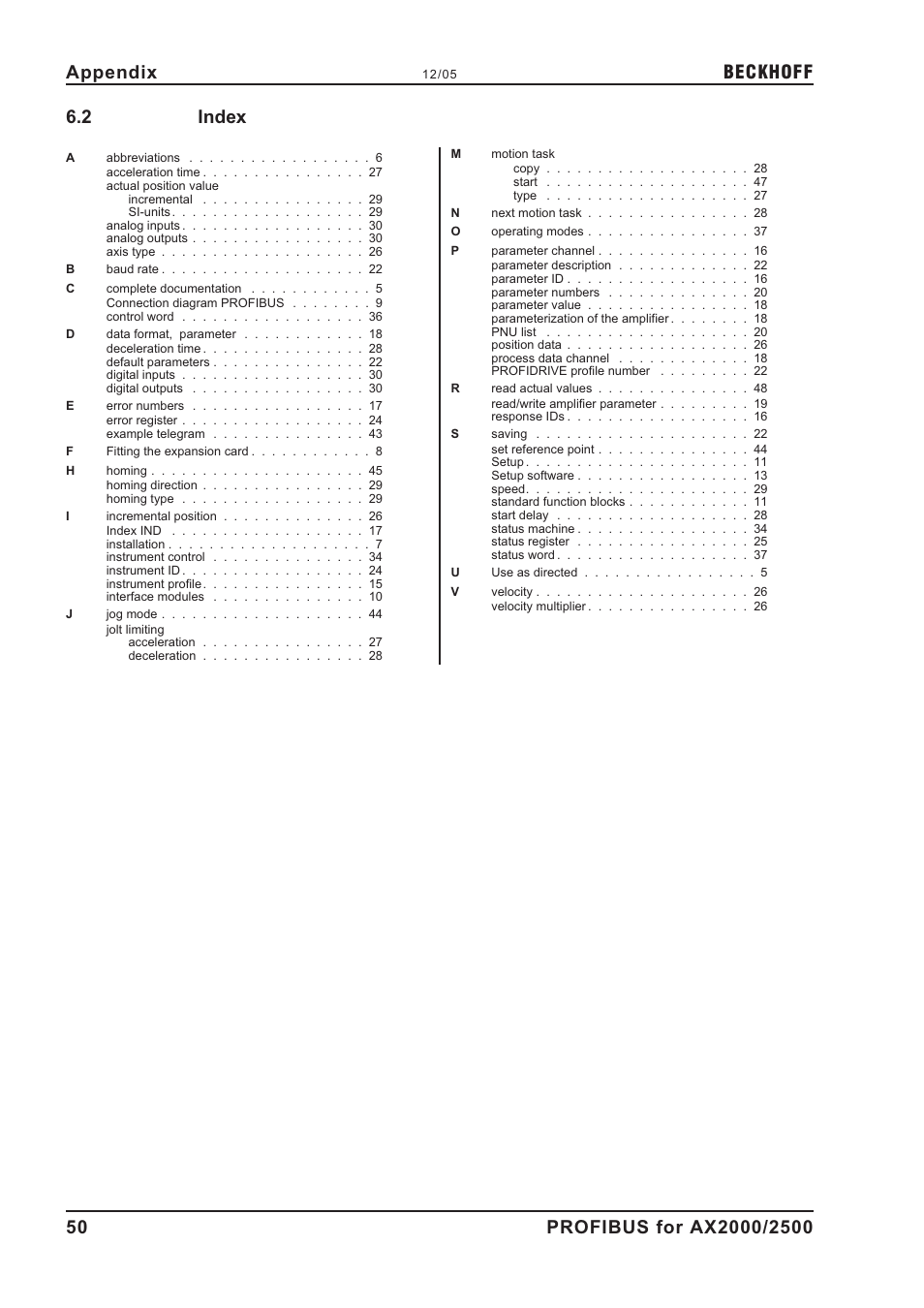 2 index, Index, Beckhoff | BECKHOFF AX2000 PROFIBUS DP communication profile User Manual | Page 50 / 51