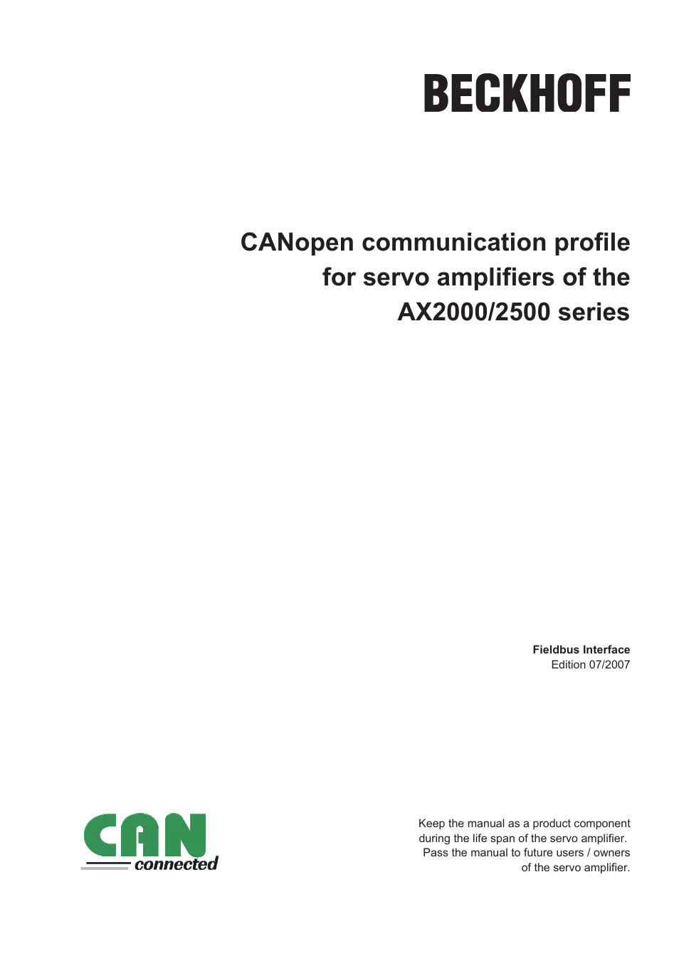 BECKHOFF AX2000 CANopen communication profile User Manual | 137 pages