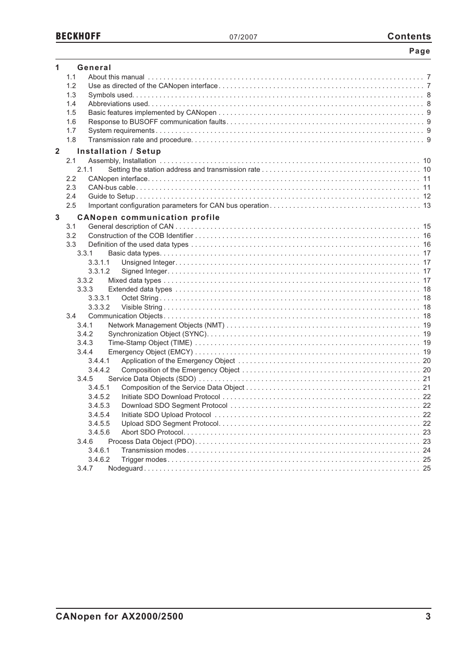 BECKHOFF AX2000 CANopen communication profile User Manual | Page 3 / 137