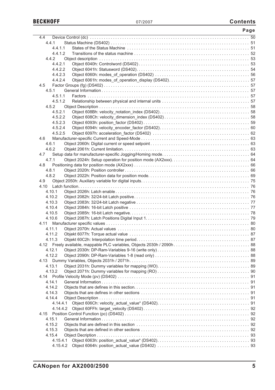 BECKHOFF AX2000 CANopen communication profile User Manual | Page 5 / 137