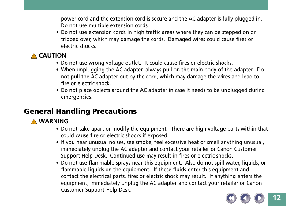 General handling precautions | Canon FB330P/FB630P User Manual | Page 12 / 82