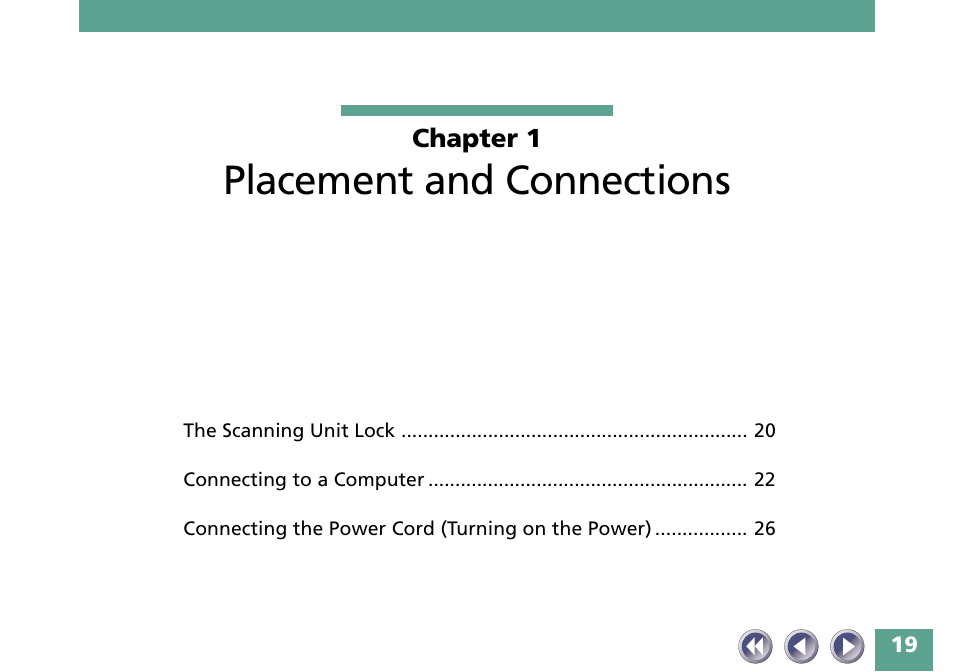 Chapter 1 placement and connections, Placement and connections | Canon FB330P/FB630P User Manual | Page 19 / 82