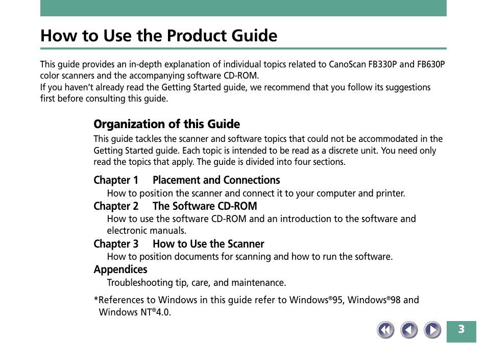 How to use the product guide, Organization of this guide | Canon FB330P/FB630P User Manual | Page 3 / 82