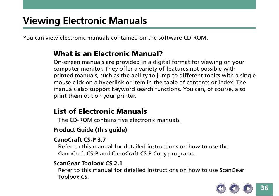 Viewing electronic manuals, What is an electronic manual, List of electronic manuals | Canon FB330P/FB630P User Manual | Page 36 / 82