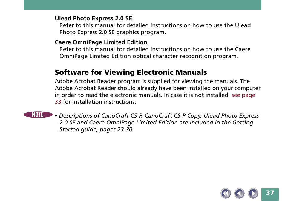 Software for viewing electronic manuals | Canon FB330P/FB630P User Manual | Page 37 / 82