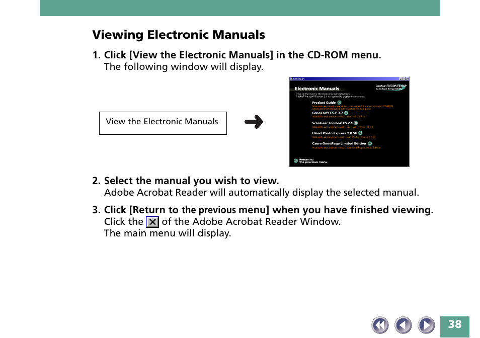 Viewing electronic manuals | Canon FB330P/FB630P User Manual | Page 38 / 82