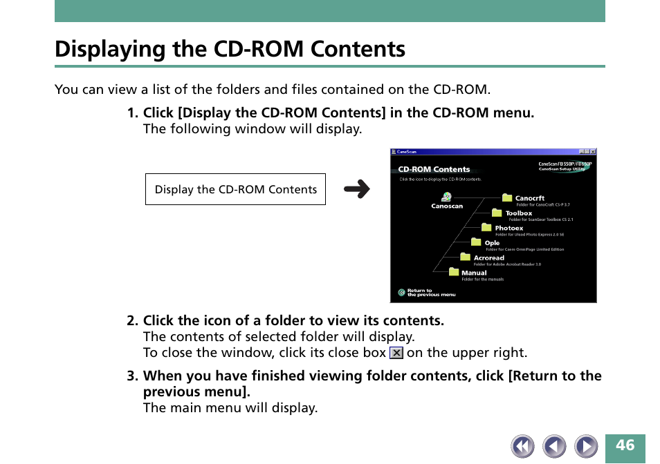 Displaying the cd-rom contents | Canon FB330P/FB630P User Manual | Page 46 / 82