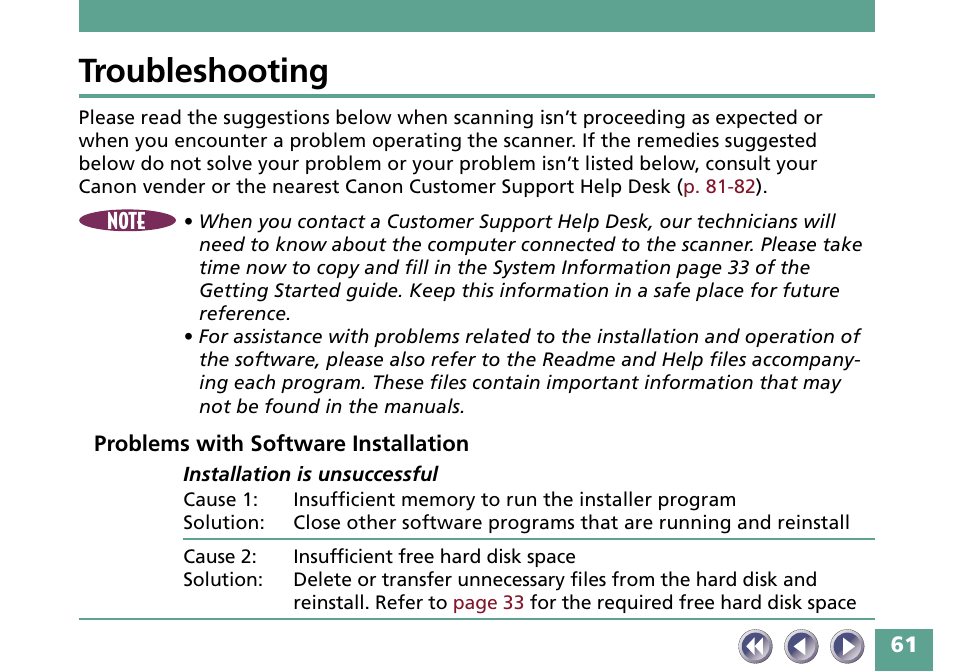 Troubleshooting, Problems with software installation | Canon FB330P/FB630P User Manual | Page 61 / 82