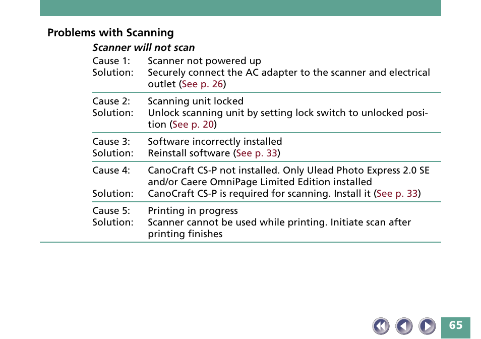 Problems with scanning | Canon FB330P/FB630P User Manual | Page 65 / 82