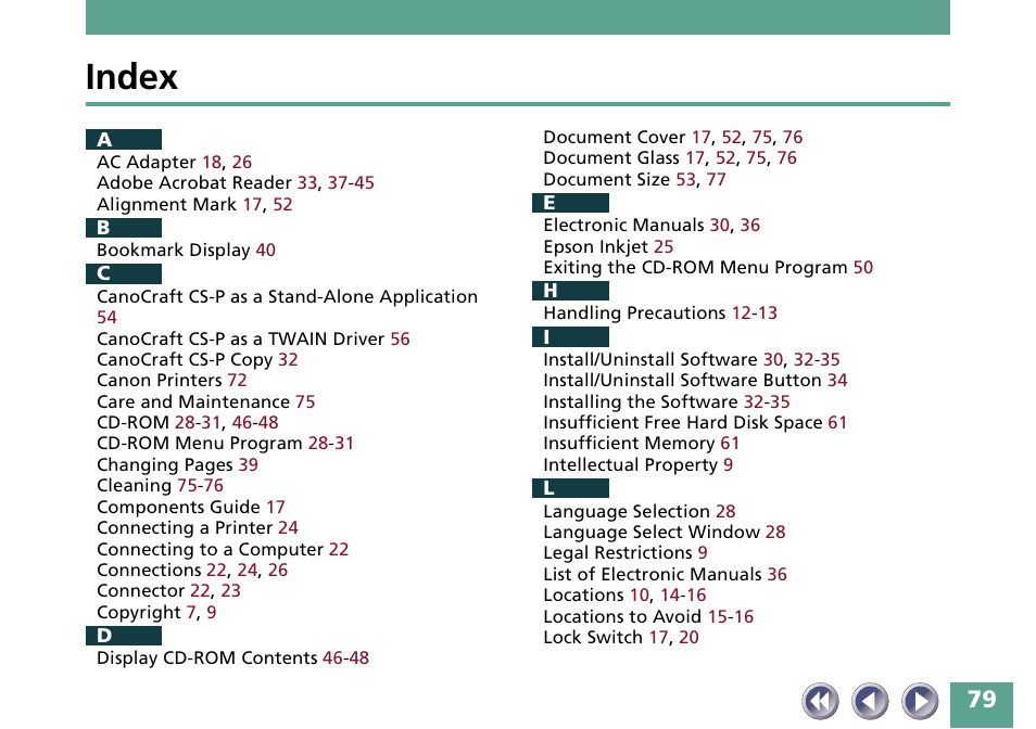 Index | Canon FB330P/FB630P User Manual | Page 79 / 82