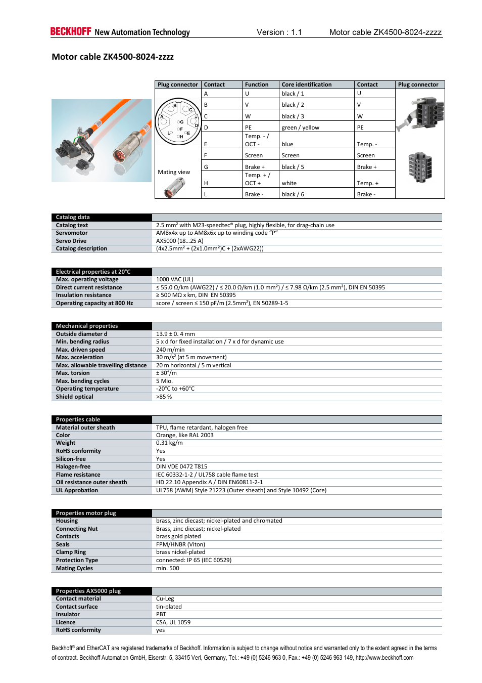 Motor cable zk4500-8024-zzzz | BECKHOFF AM8000 User Manual | Page 10 / 18