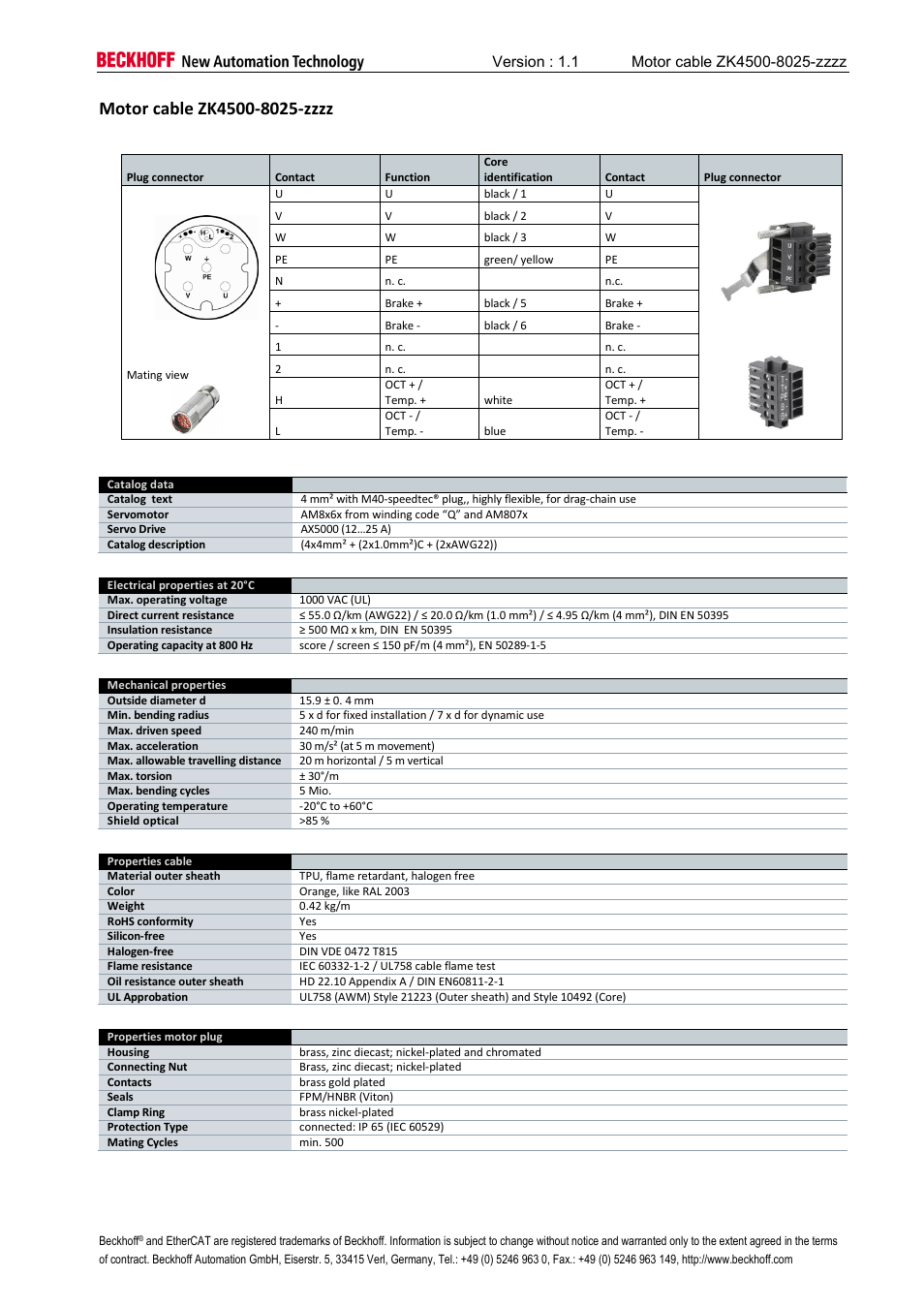Motor cable zk4500-8025-zzzz | BECKHOFF AM8000 User Manual | Page 12 / 18
